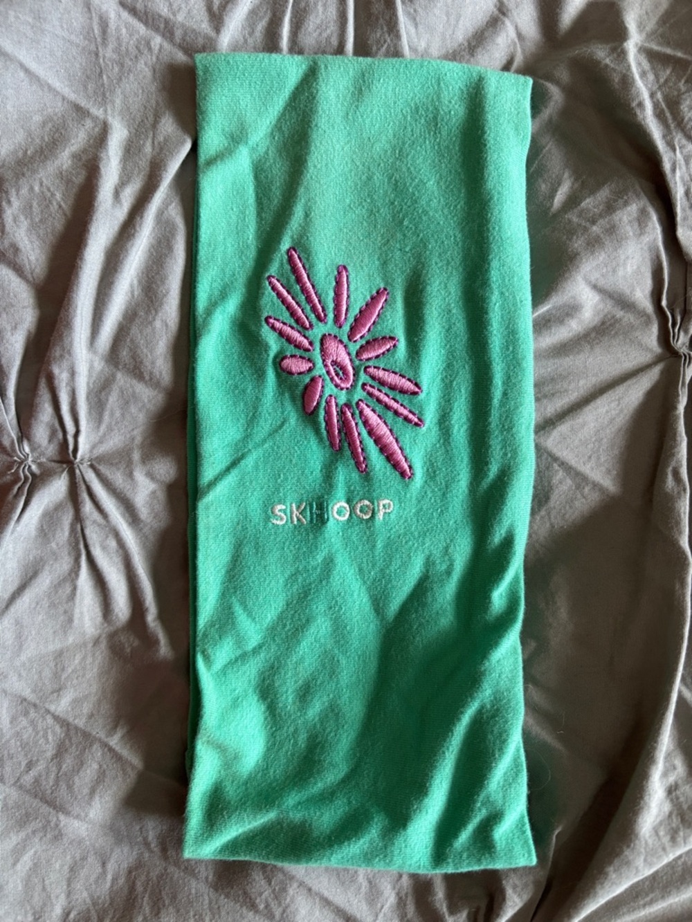 Skhoop Mint Green headband with Pink Flower Embroidery